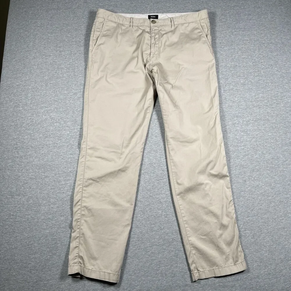 Hugo Boss Chino Pants Mens 38 R Beige Slim Stretch Cotton Blend Casual
